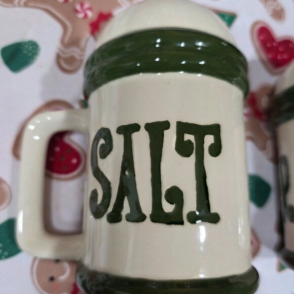 Mid Century Modern Green and Off White Salt & Pepper Shakers 5.5" - Picture 3 of 9